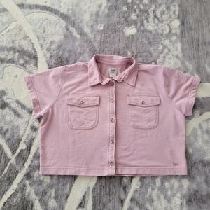 Lee Women's Pink Short Sleeve Button-Front Shirt Size XL